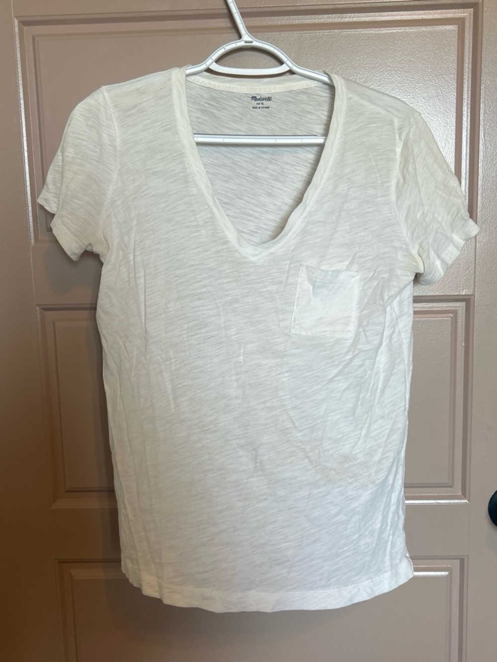 Madewell White Slub V-Neck Pocket Tee